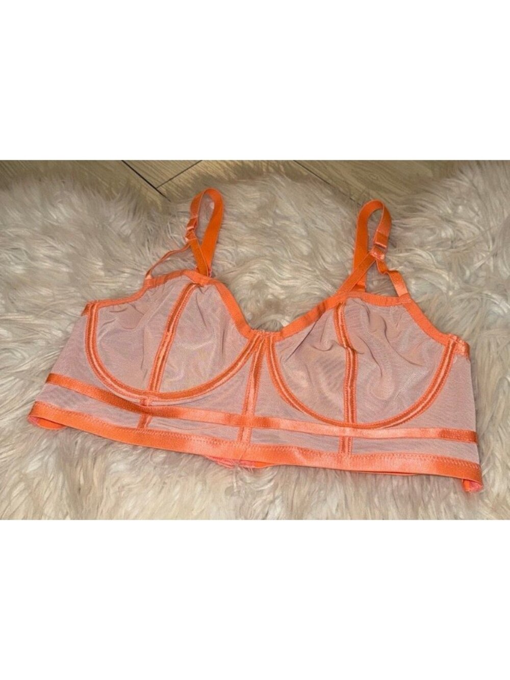 Torrid Curve Longline Bra Mesh Unlined Sheer UW Womens 00 M Medium Orange New